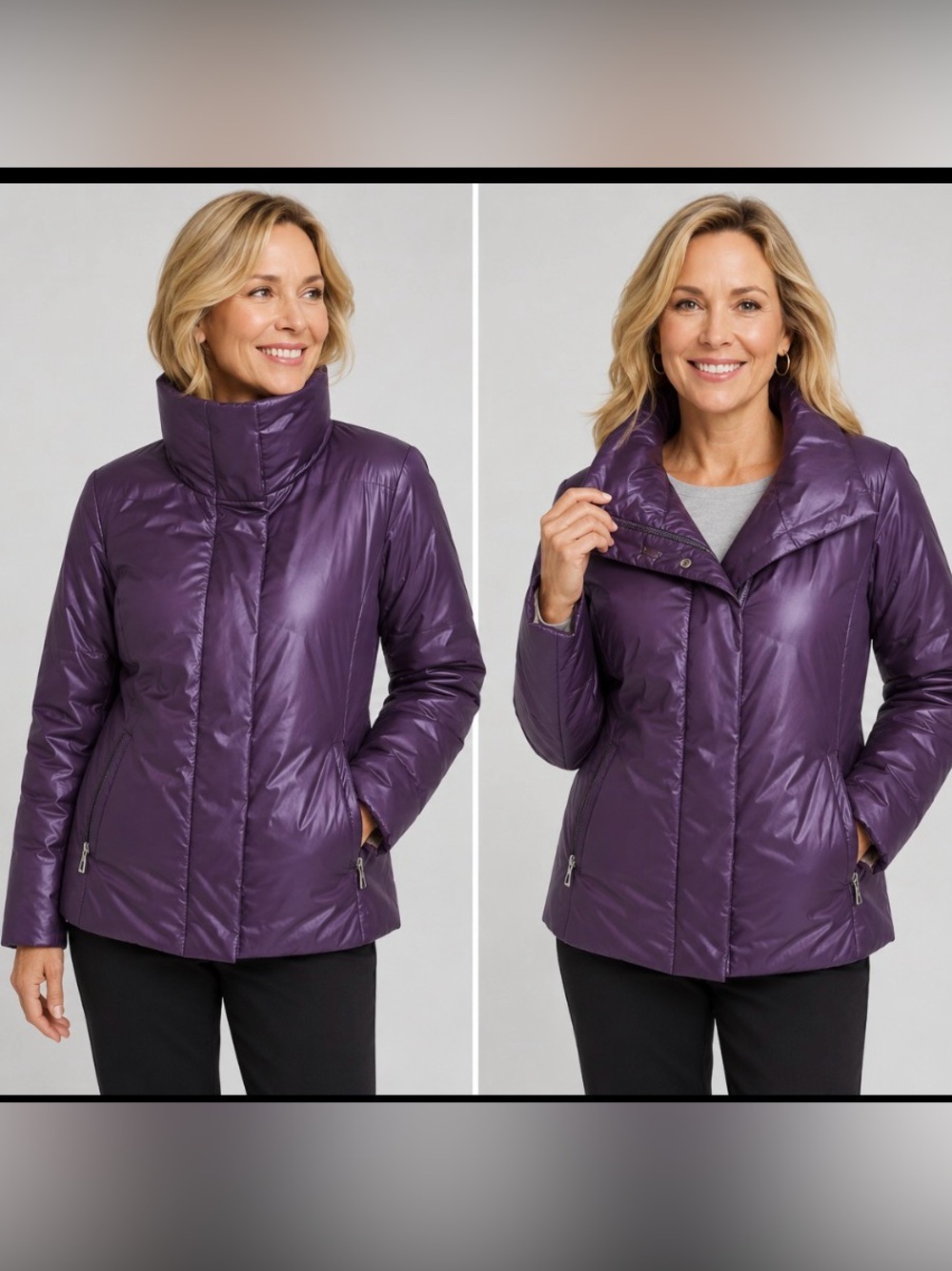 Chico’s Plum Purple Down Winter Puffer Jacket Size L